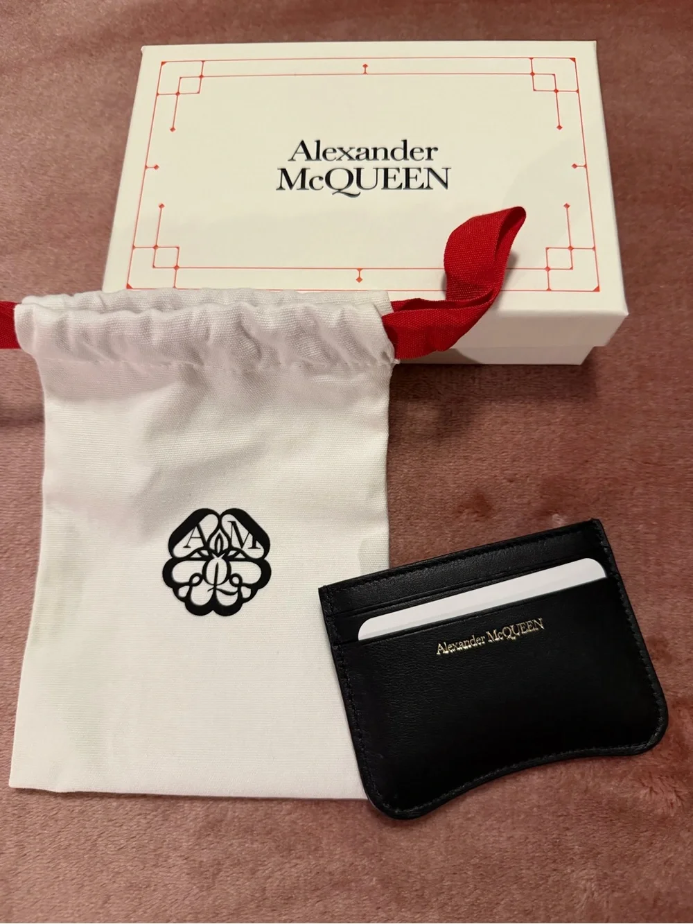 New/Unused Alexander McQueen Black Embossed Leather Card Sleeve